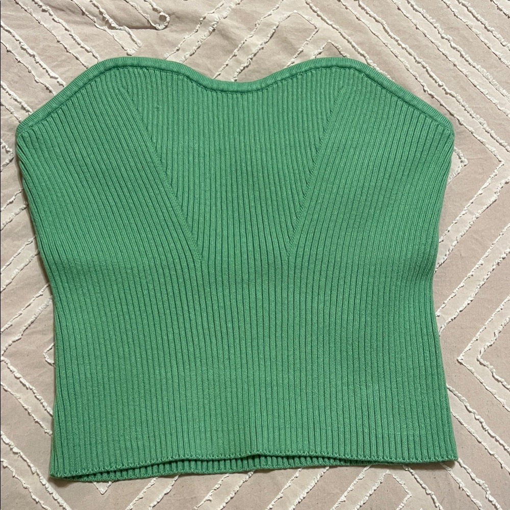 Express Green Ribbed Strapless Sweetheart Top